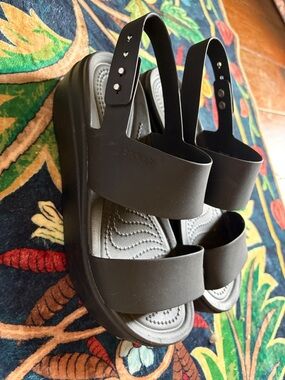 CROCS Black Platform Slingback Sandals